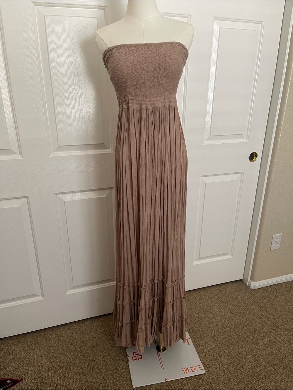 Free People Strapless Maxi Dress in Taupe